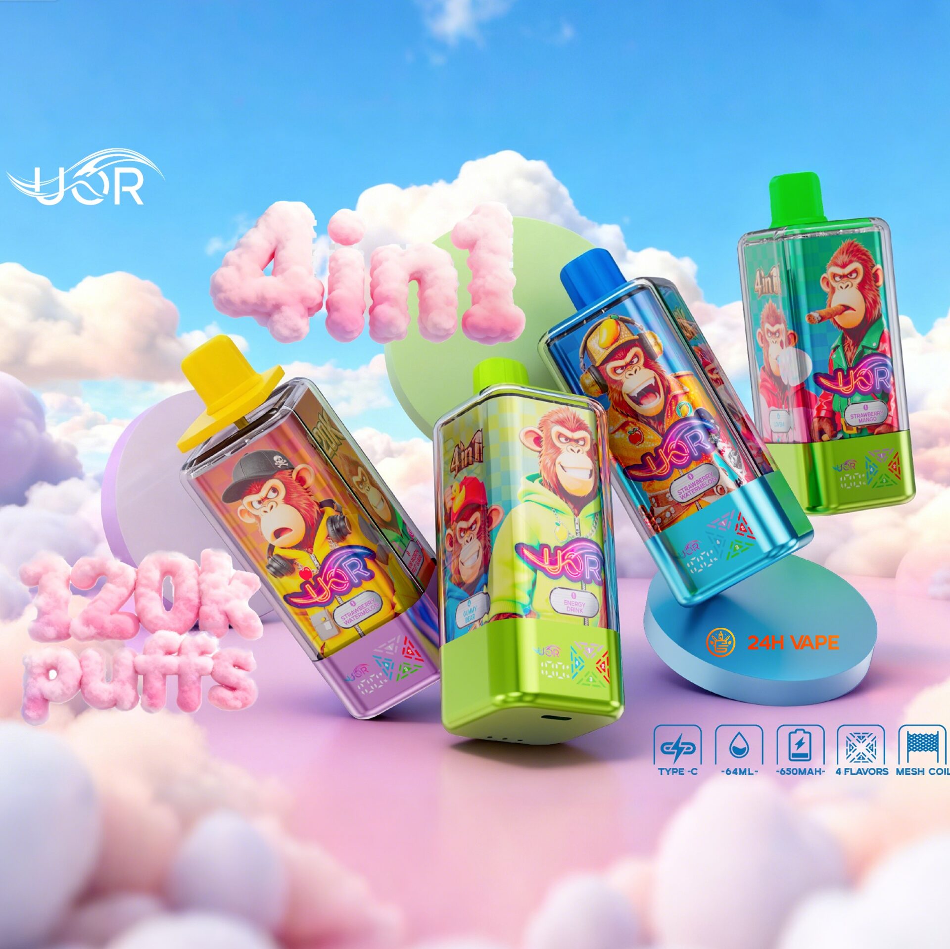 uor 120000 120k puffs 4 in 1 flavors newest original rechargeable led display disposable vape