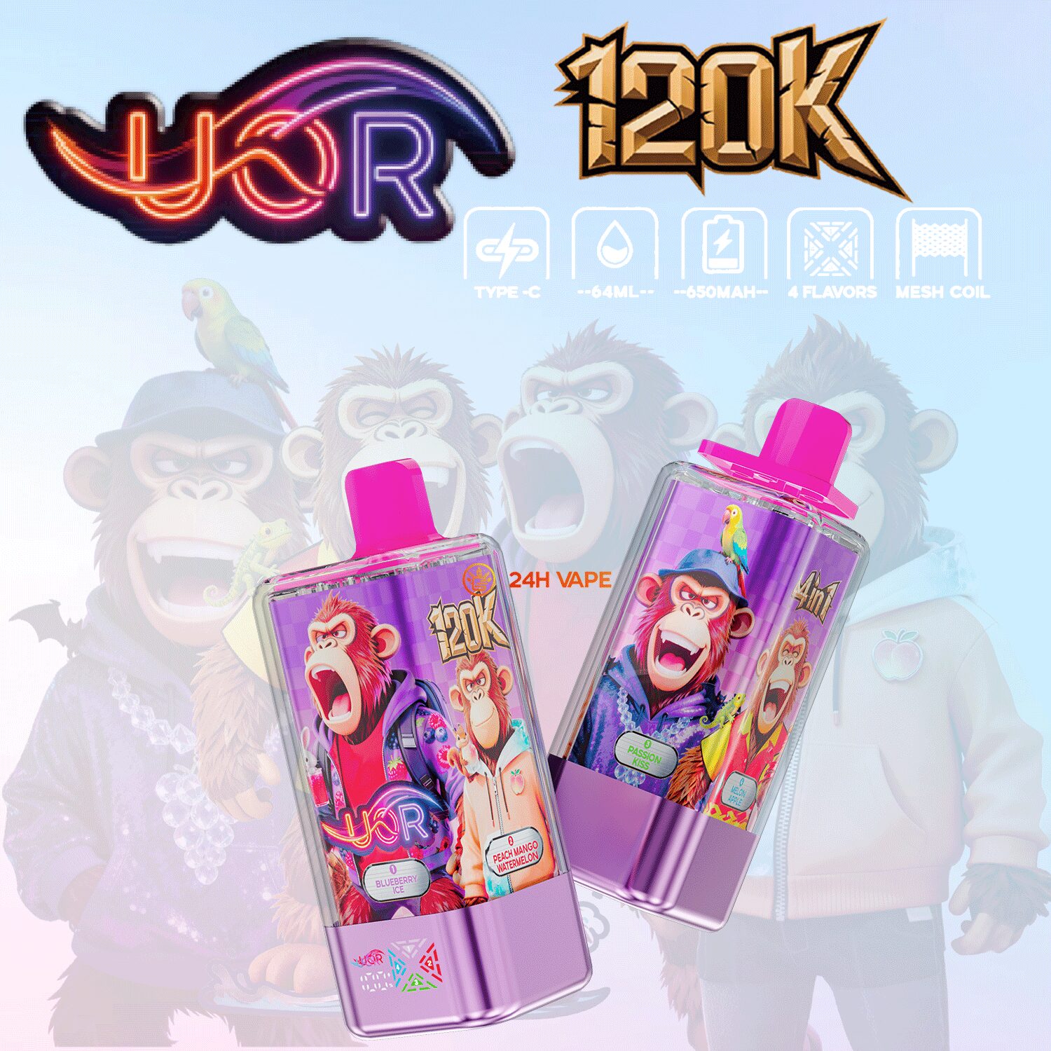 uor 120000 120k puffs 4 in 1 flavors newest original rechargeable led display disposable vape