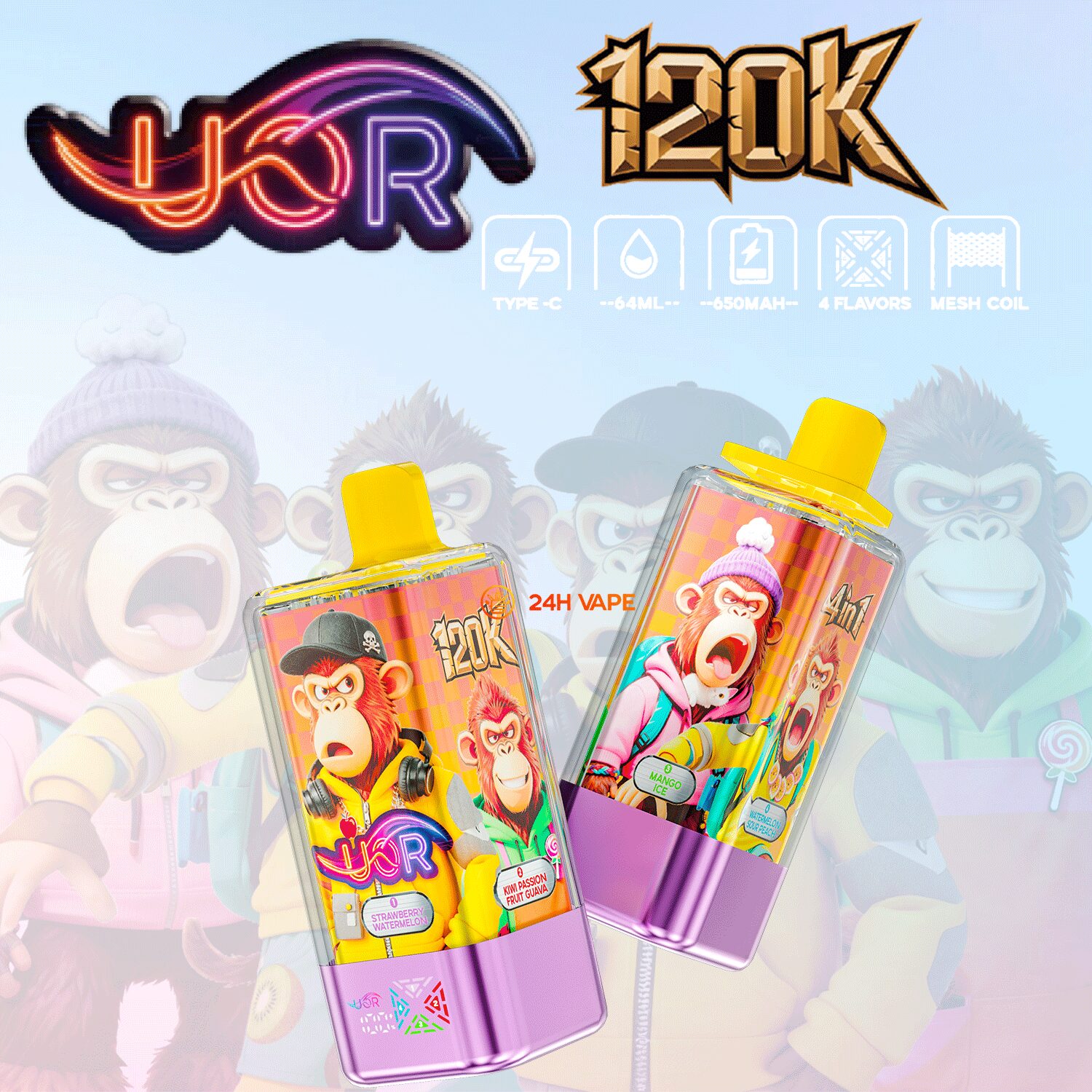 uor 120000 120k puffs 4 in 1 flavors newest original rechargeable led display disposable vape