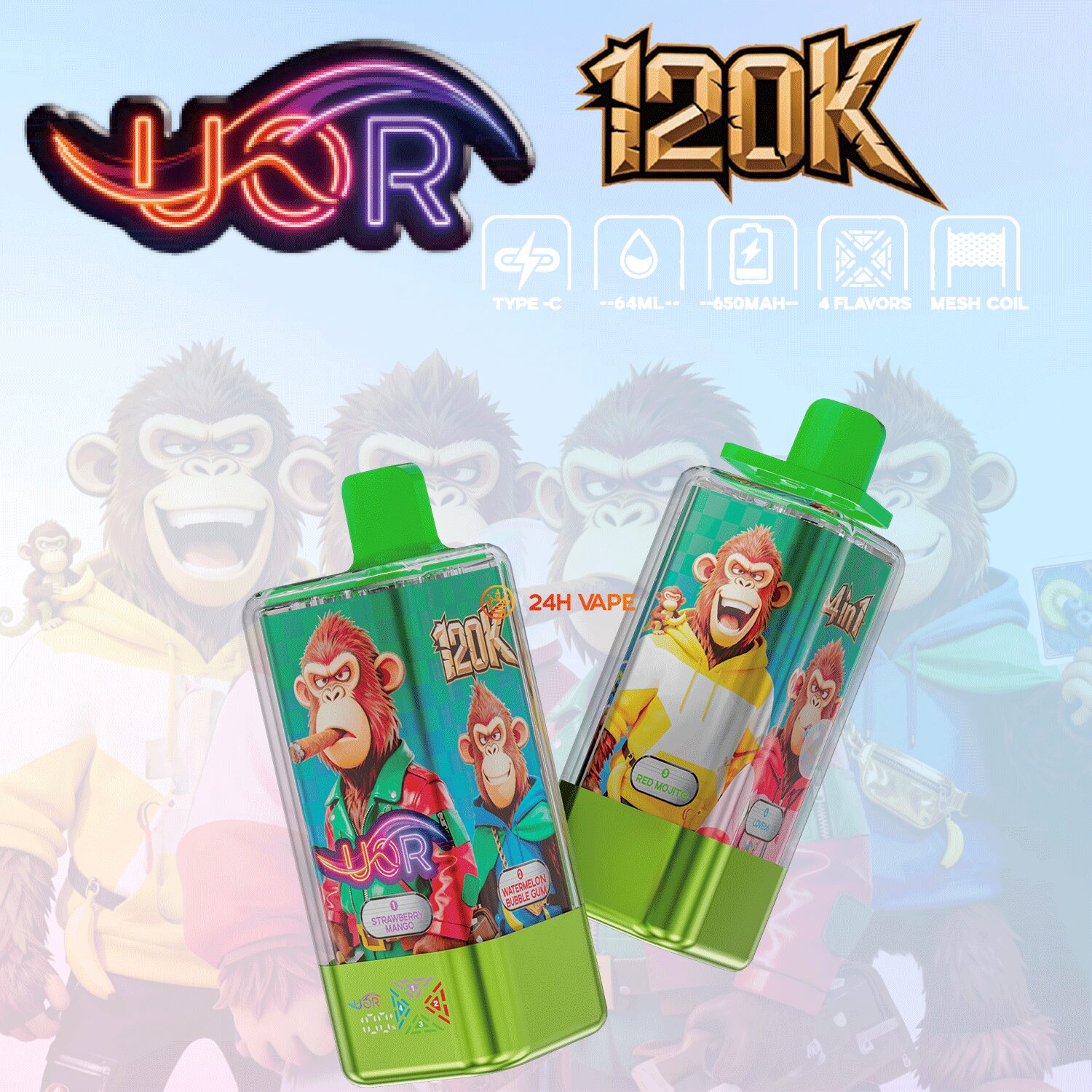 uor 120000 120k puffs 4 in 1 flavors newest original rechargeable led display disposable vape