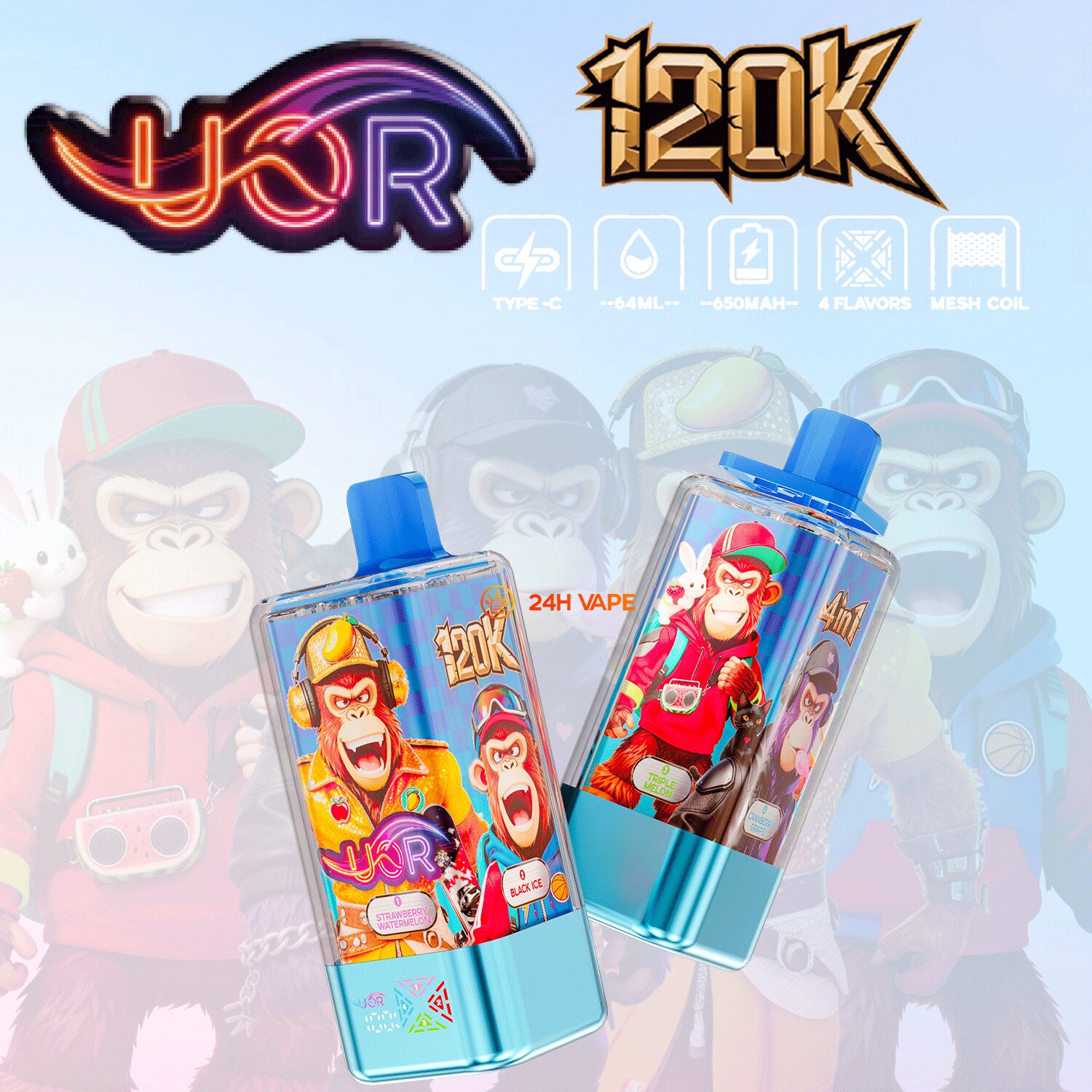 uor 120000 120k puffs 4 in 1 flavors newest original rechargeable led display disposable vape