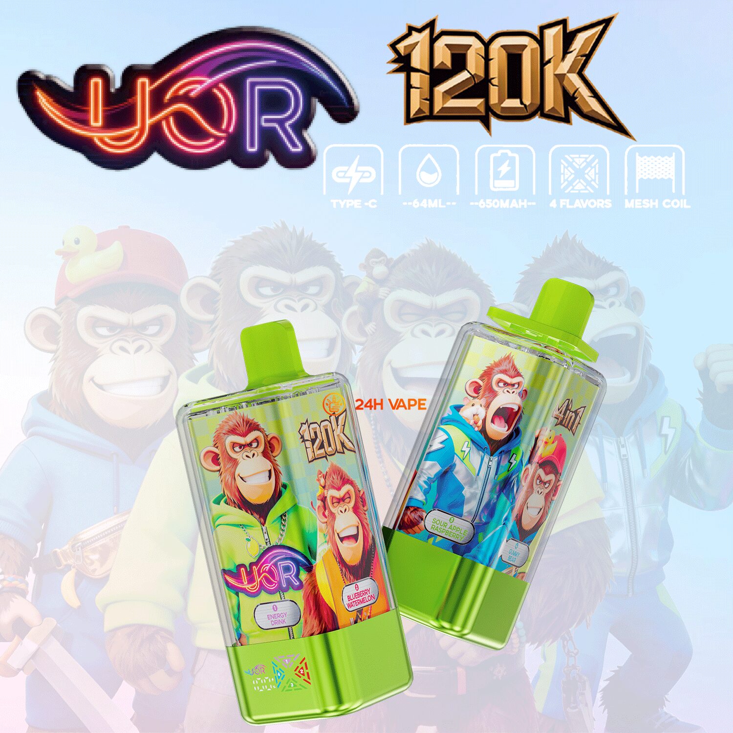 uor 120000 120k puffs 4 in 1 flavors newest original rechargeable led display disposable vape