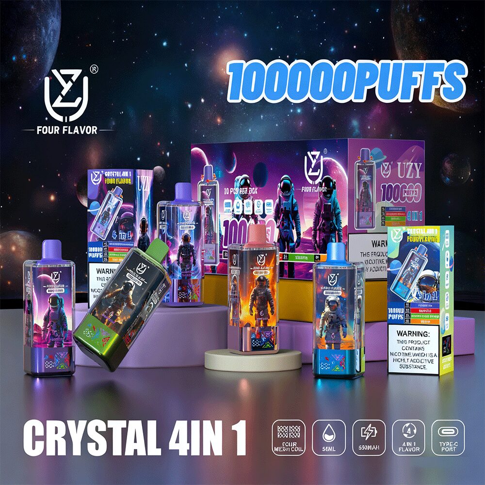 uzy vier smaken 100000 100k soezen kristal 4 in 1 smaken nieuwste originele oplaadbare led-display wegwerp vape