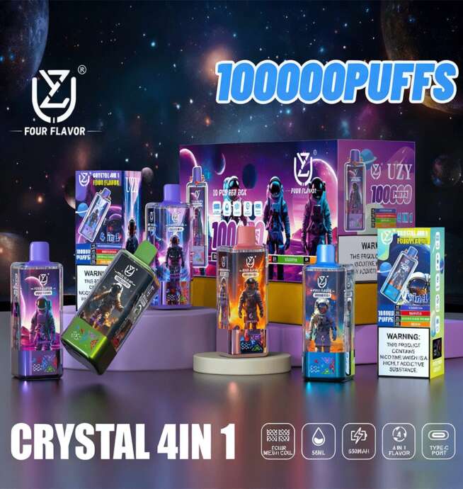 UZY Four Flavors 100000 100K Puffs Crystal 4 In 1 Flavors Newest Original  Rechargeable LED Display Disposable Vape