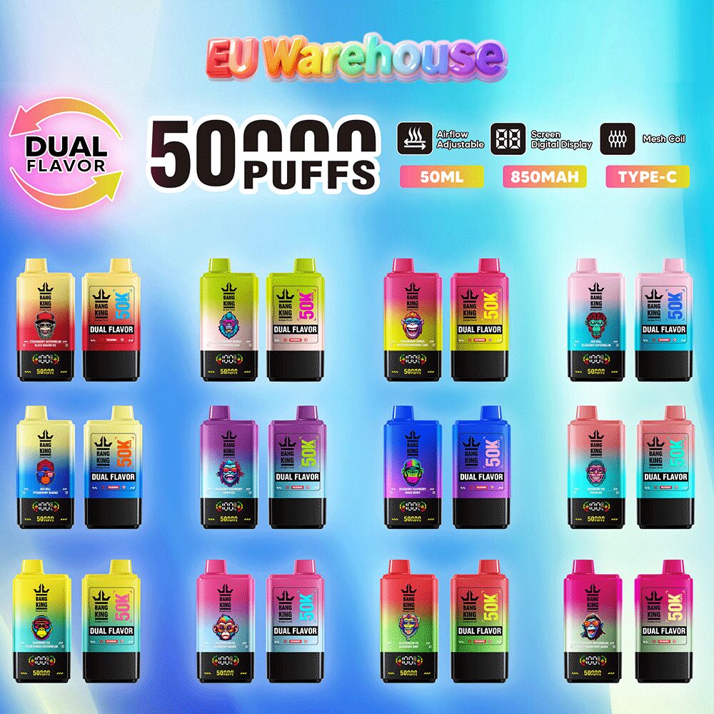 bang king 50000 50k puffs dual flavors led display disposable vape eu warehouse