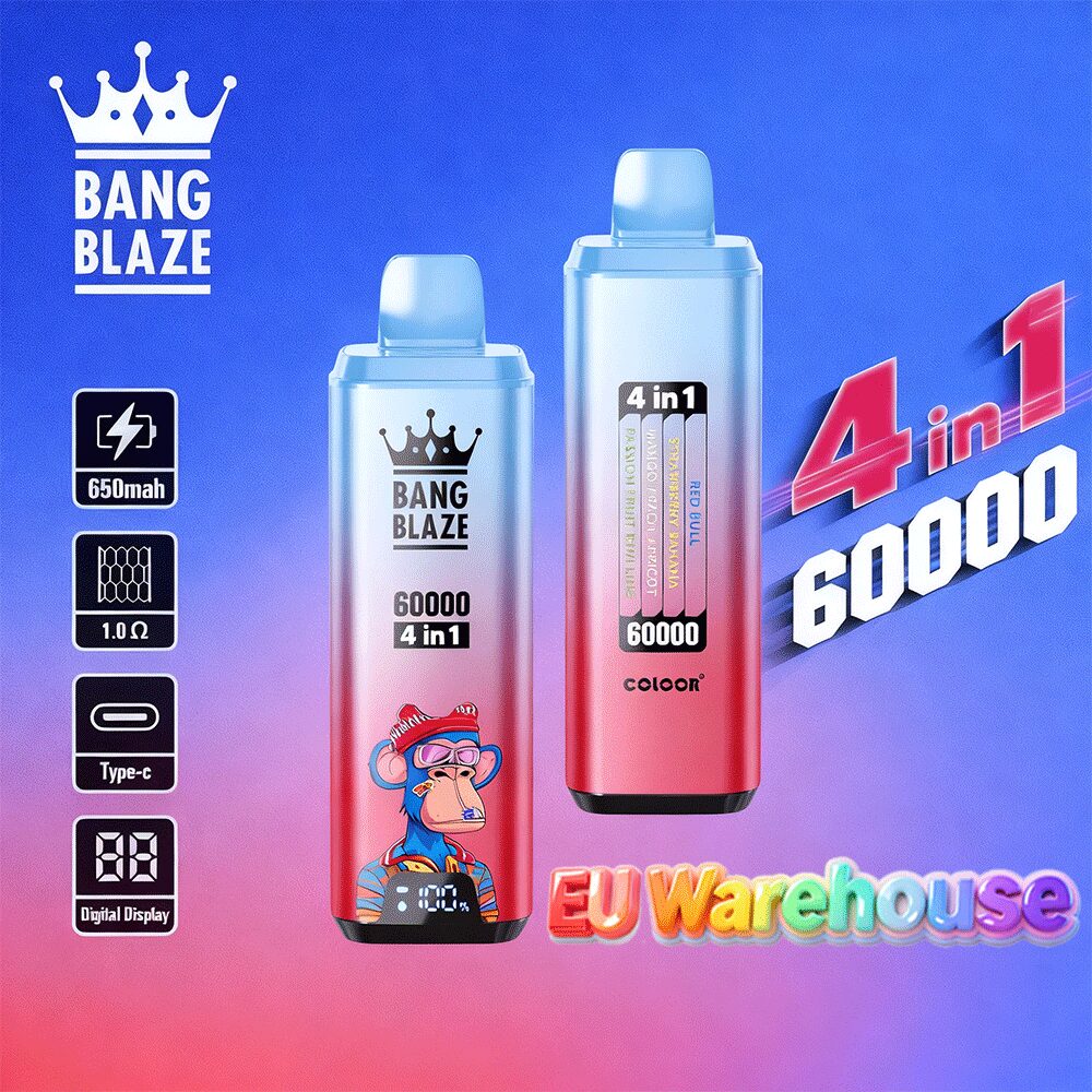Bang Blaze 60000 60.000 Puffs 4-in-1-Geschmacksrichtungen, LED-Anzeige, Einweg-Vape, EU-Lager