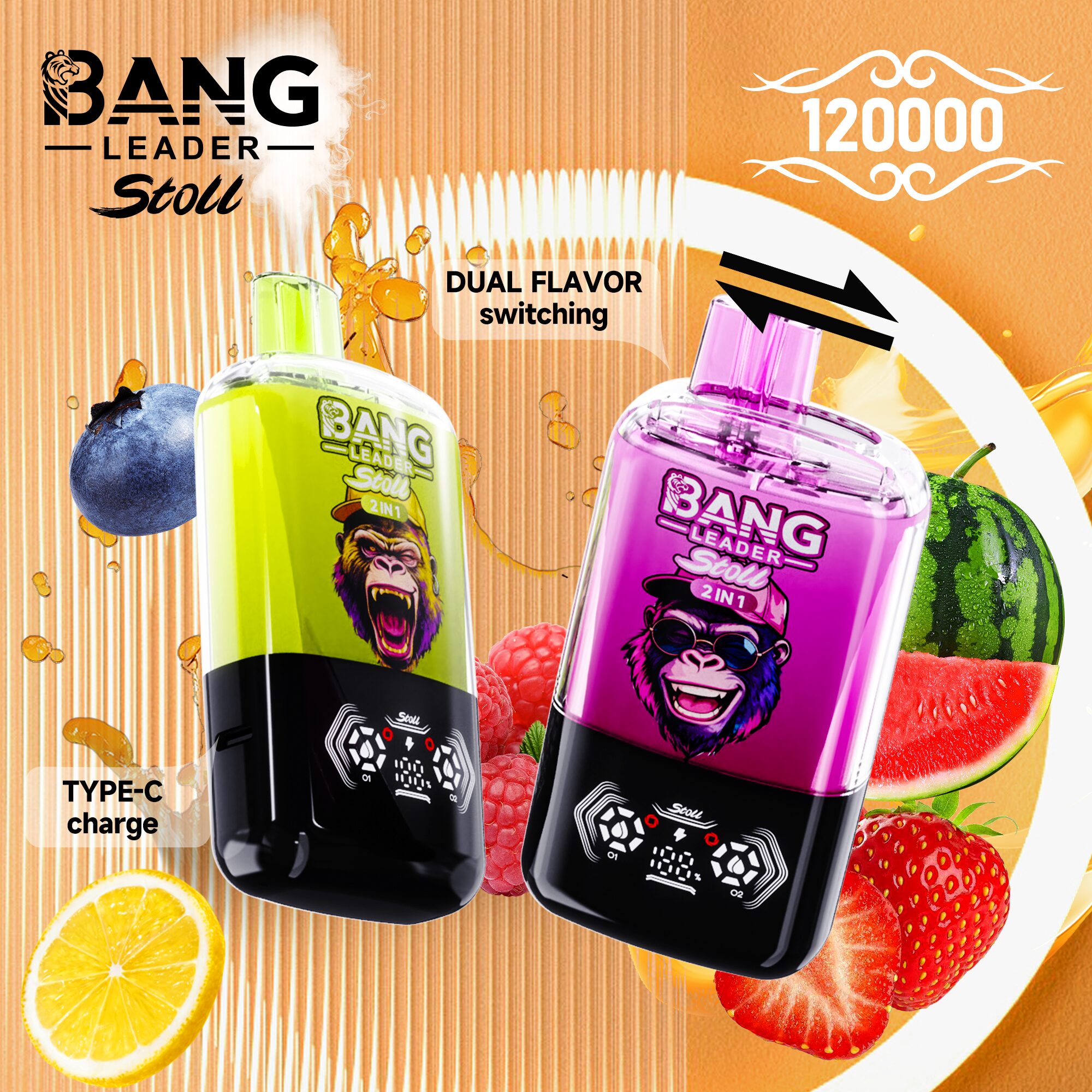 bang leader stoll 120k 120000 puffs double taste&anti leak design led display disposable vape