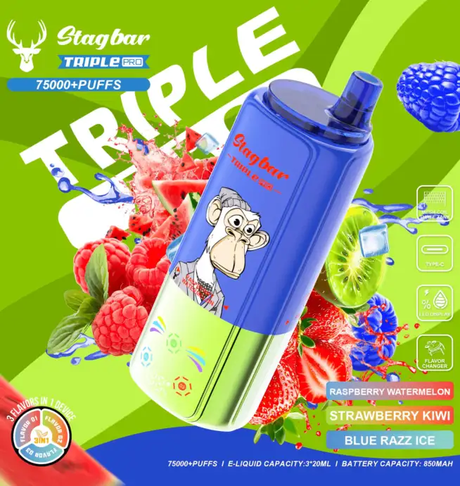 Stagbar Triple Pro 75000 75K Puffs 3 IN 1 Flavors&LED Display Disposable  Vape