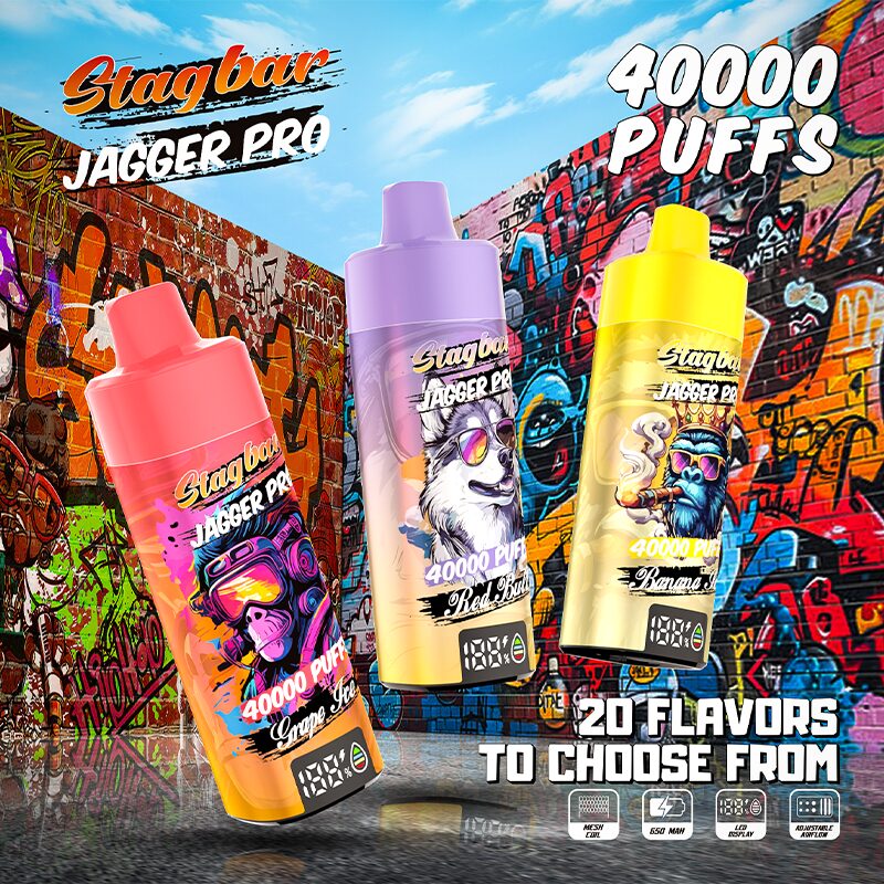 stagbar jagger pro 40000 40k trekjes verstelbare luchtstroom en led-display oplaadbare wegwerpvape