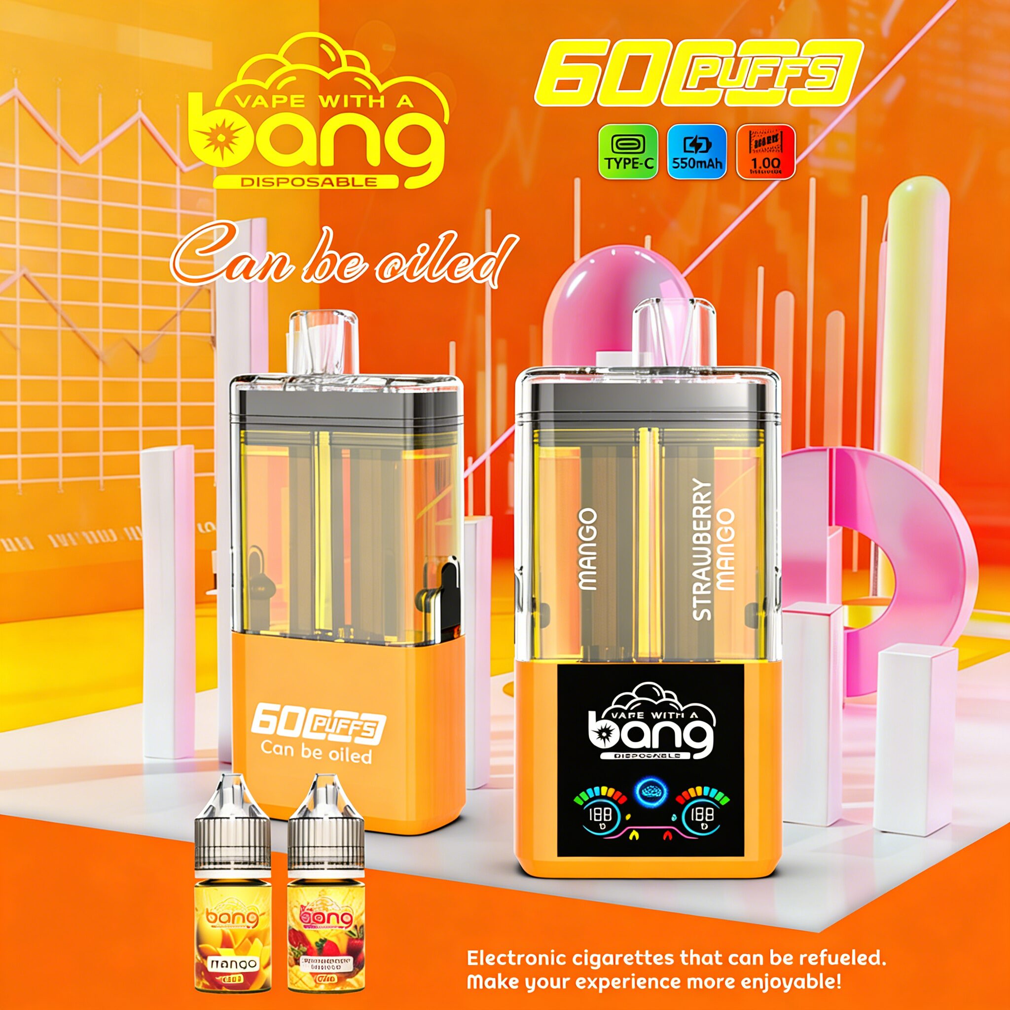 bang 60k 60000 trekjes dubbele smaken oplaadbare originele navulbare olievape