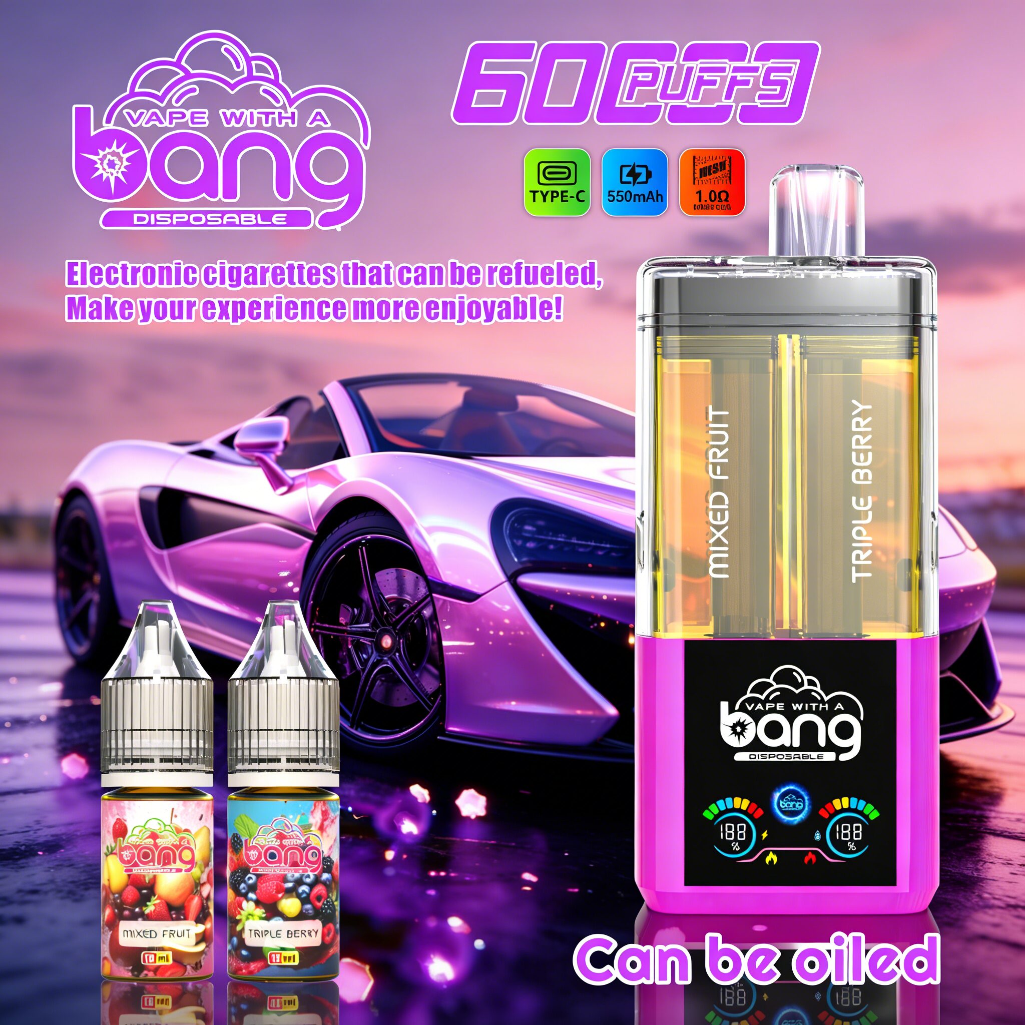 bang 60k 60000 trekjes dubbele smaken oplaadbare originele navulbare olievape