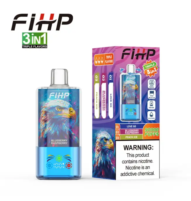 FIHP 90000 90K Puffs 3 in 1 Triple Flavors&LED Screen Original Rechargeable  Disposable Vape