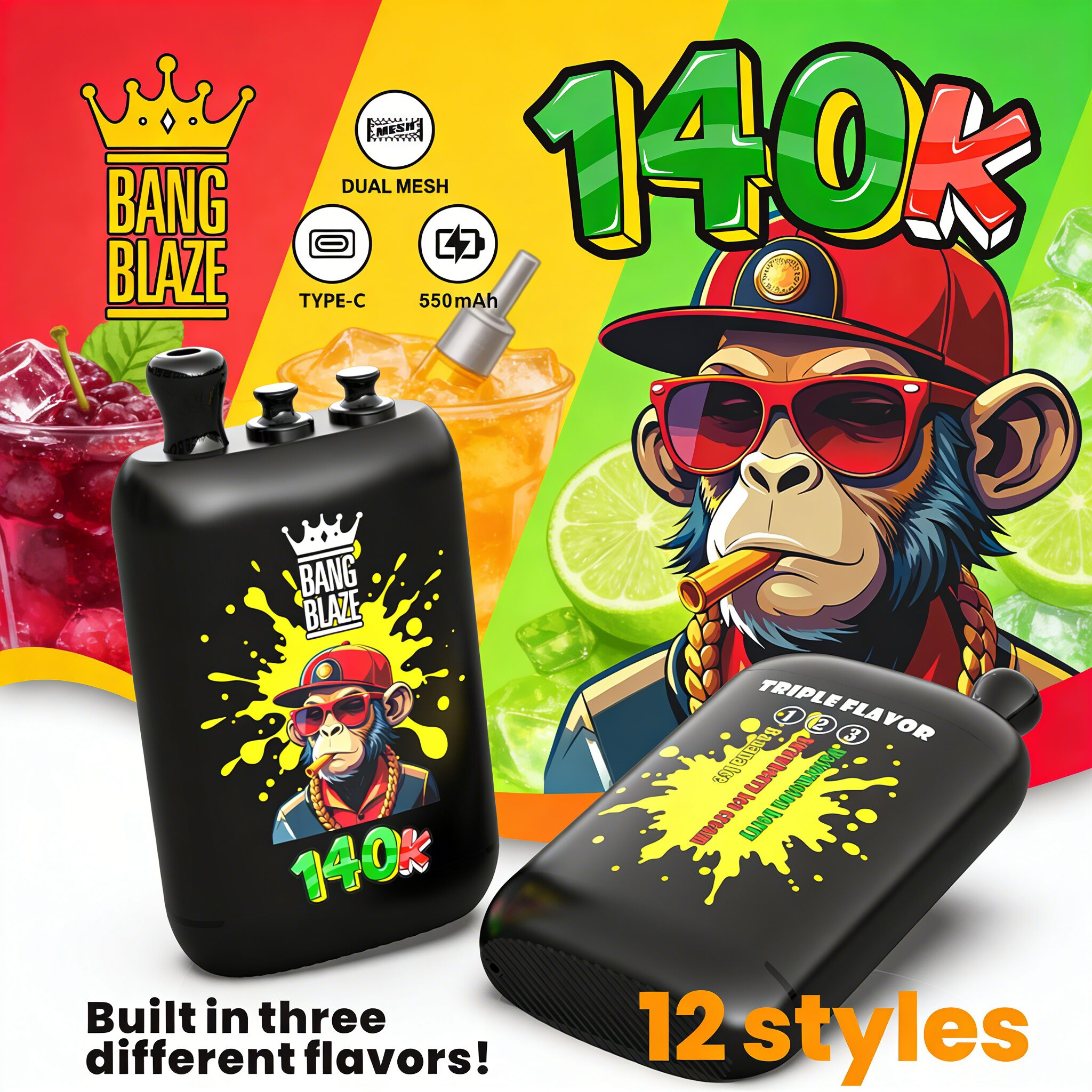 bang blaze 140000 140k bouffées 3 en 1 saveurs vape jetable rechargeable originale
