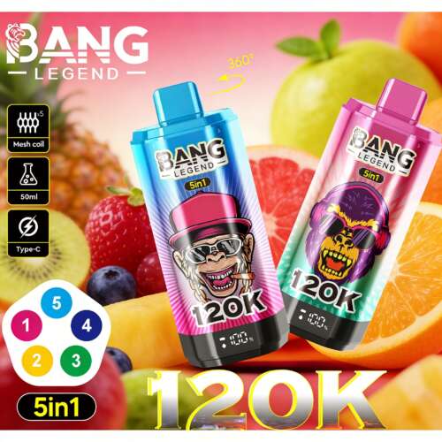 bang legend 120000 120k soezen 5 in 1 smaken en 5 olietanks oplaadbaar lcd-scherm wegwerp vape eu magazijn