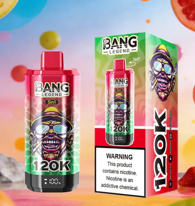 Bang Legend 120000 120K Puffs 5 in 1 Flavors & 5 oil tanks Rechargeable LCD  Display Disposable Vape EU Warehouse