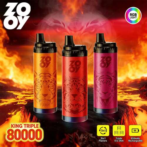 zooy king triple 80000 80k puffs 3 in 1 flavors original rechargeable rgb light disposable vape
