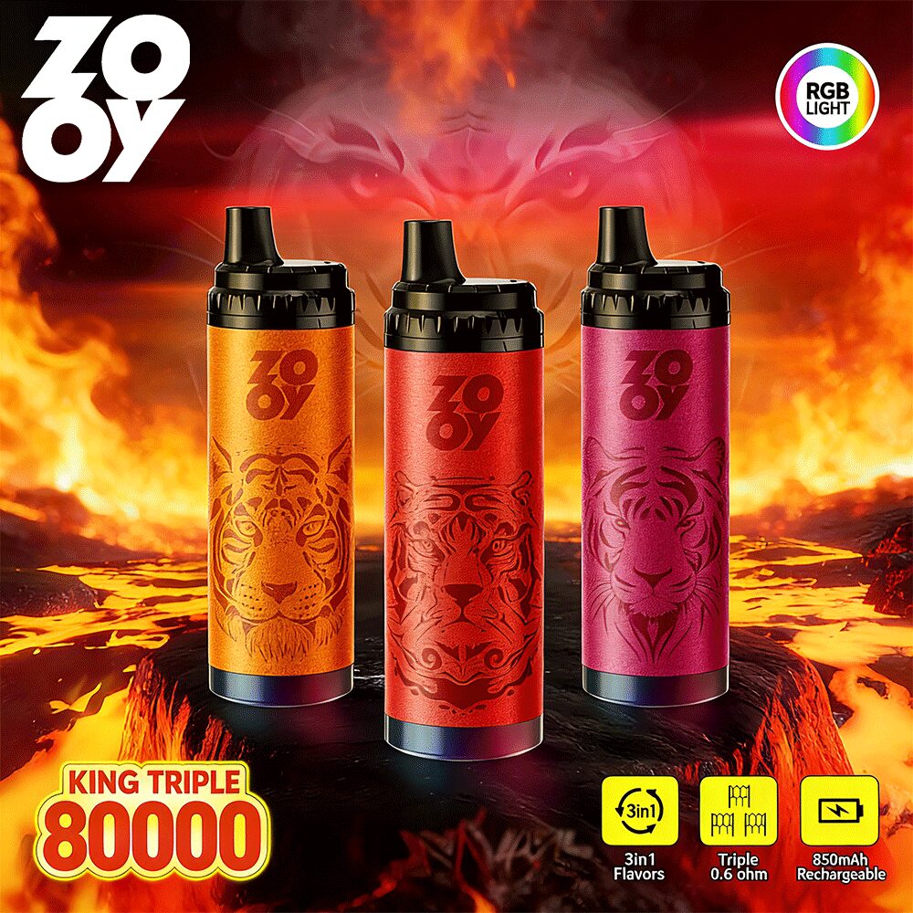 zooy king triple 80000 80k puffs 3 in 1 flavors original rechargeable rgb light disposable vape