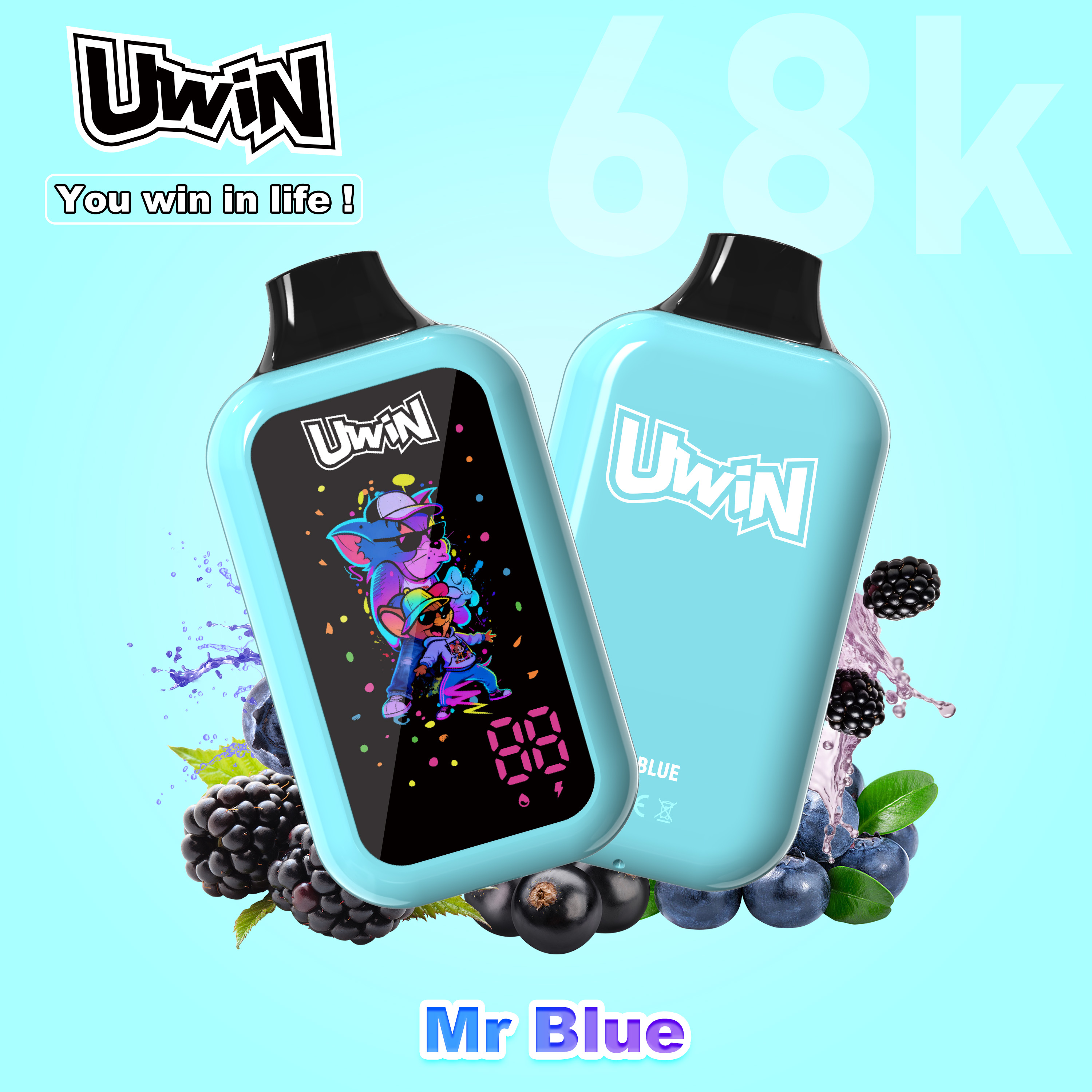 uwin digital box 68000 68k puffs original led display edition disposable vape