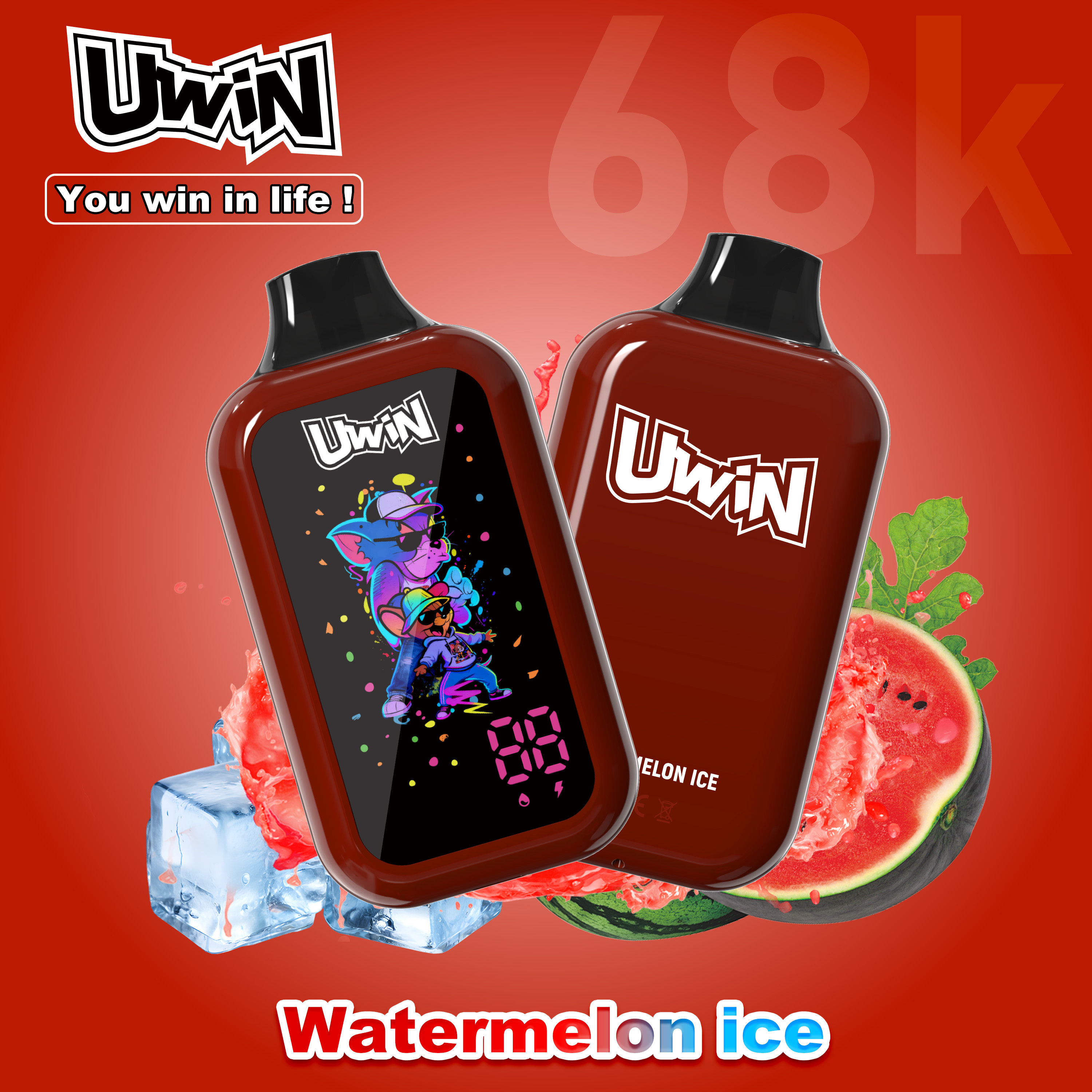 uwin digital box 68000 68k puffs original led display edition disposable vape