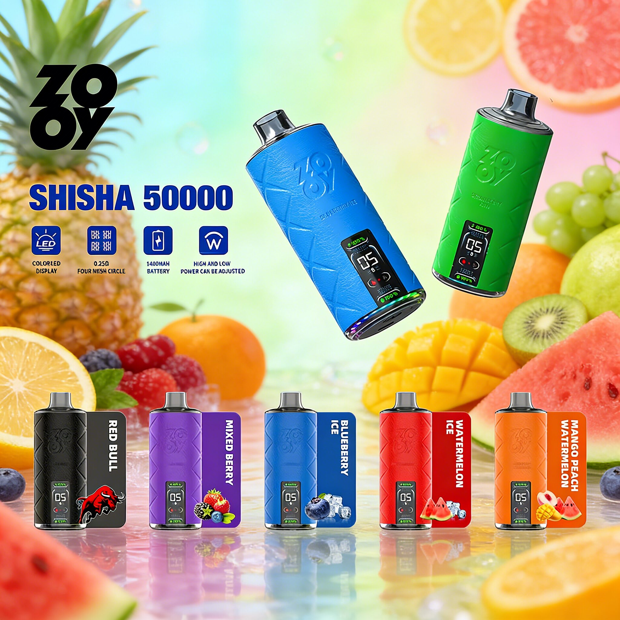 Los soplos 50k del shisha zooy 50000 llevaron la pluma disponible ligera del vape del dtl del lgb del display&