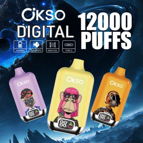 okso digital box 12000 12k puffs rechargeable led display disposable vape