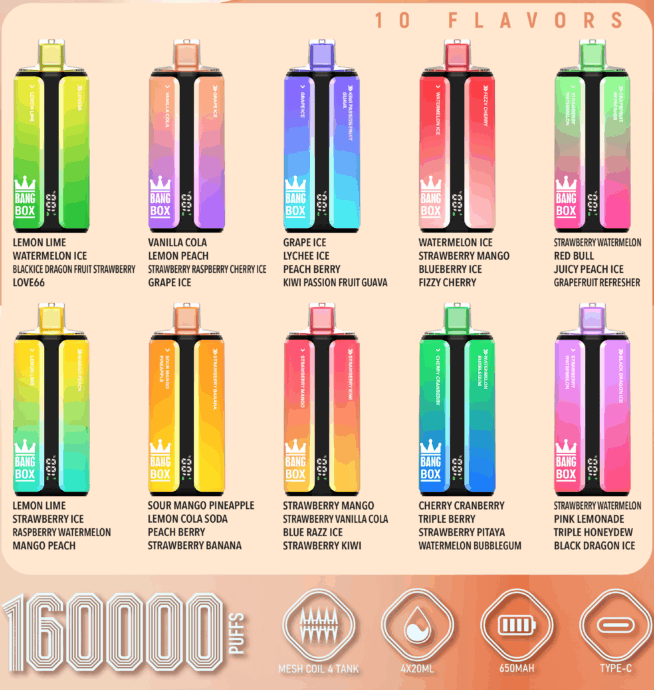 Bang Box 160000 160K パフ 4 In 1 フレーバー オリジナル 充電式 LED