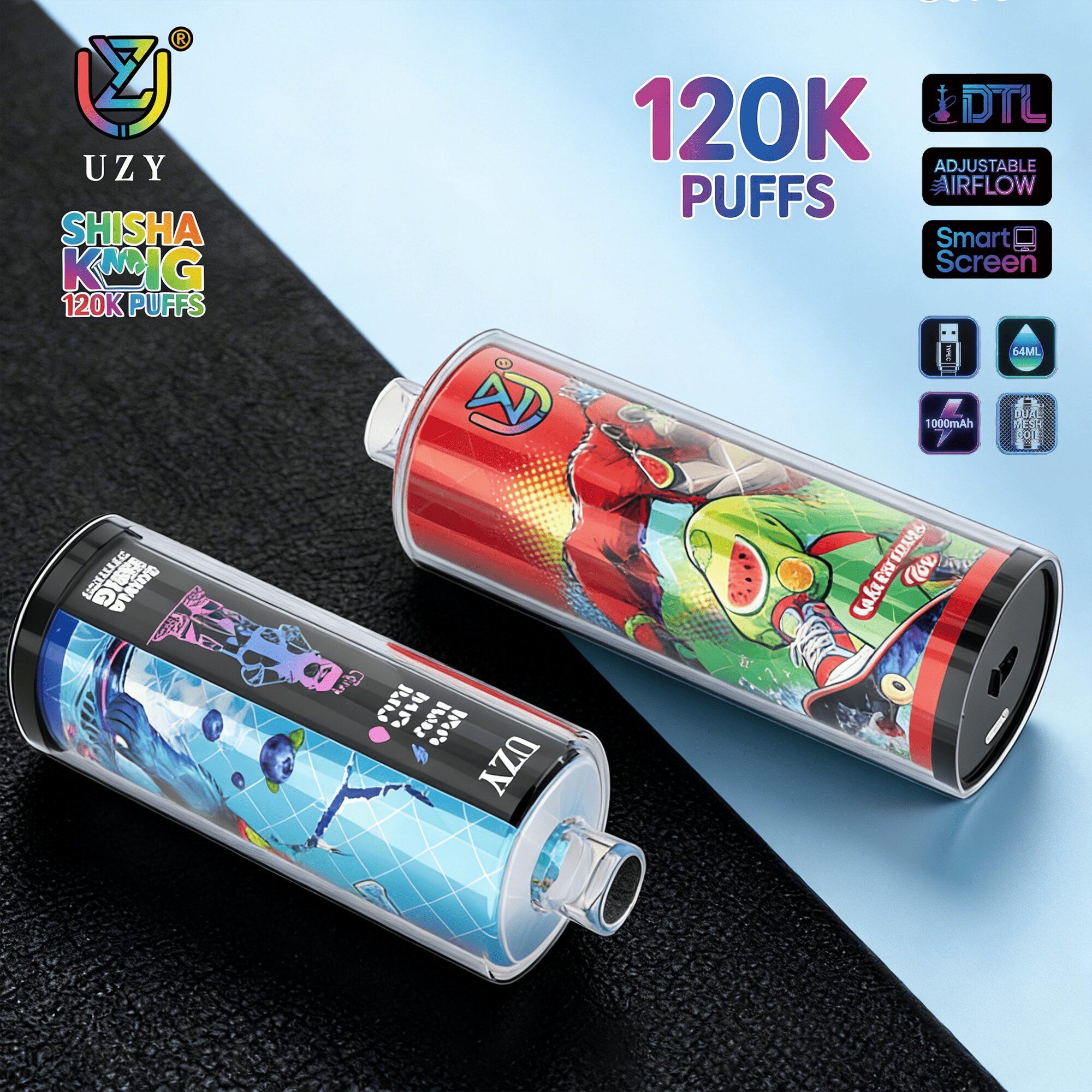 elf bar vape uk UZY Shisha Hookah King 120000 120K Puffs Smart Screen Original LED Display  Disposable DTL Vape Pen