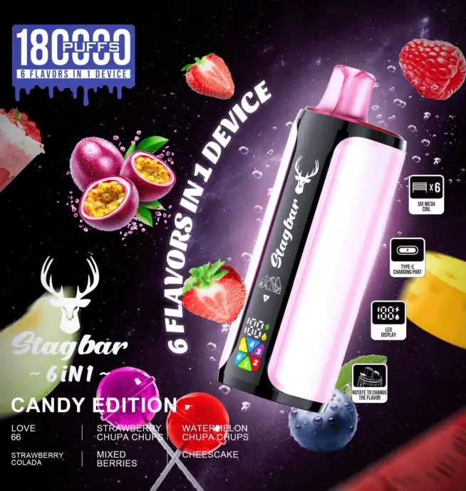 Stag Bar 6in1 180000 180K Puffs Newest Original Rechargeable LED Display Disposable Vape EU Warehouse - 24H VAPE Stag Bar 6in1 180000 180K Puffs Newest Original Rechargeable LED Display Disposable Vape EU Warehouse - 24H VAPE