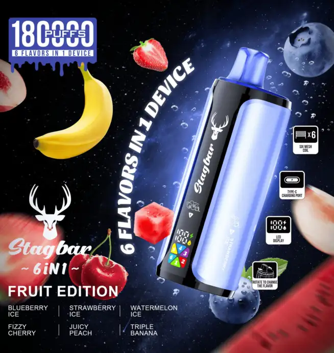 Stag Bar 6in1 180000 180K Puffs Newest Original Rechargeable LED Display  Disposable Vape EU Warehouse - 24H VAPE