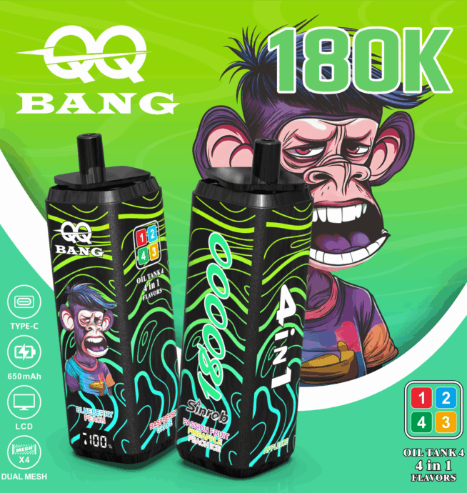 QQ Bang 180000 180K Puffs 4 In 1 Flavors LCD Display Rechargeable Disposable Vape - 24H VAPE QQ Bang 180000 180K Puffs 4 In 1 Flavors LCD Display Rechargeable Disposable Vape - 24H VAPE