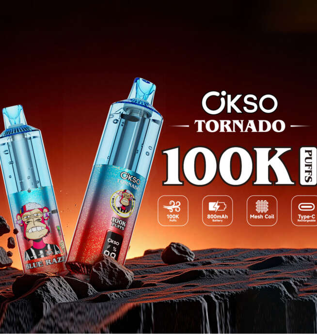 OKSO Tornado 100K 100000 Puffs RGB LED Rechargeable Original Visual Oil Vape  - 24H VAPE