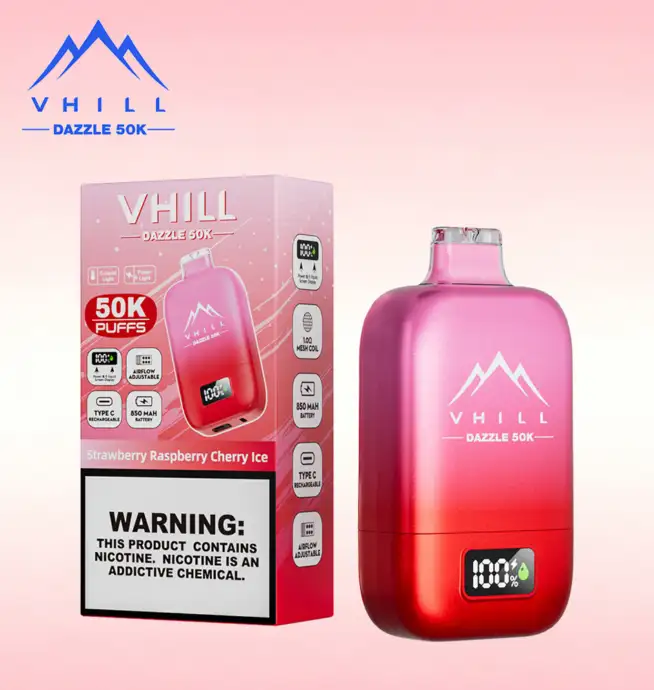 disposable vape with adjustable airflow VHILL DAZZLE 50000 50K Puffs Ajustable Rechargeable LED Display EU Warehouse Flavour:Pina Colada Ice Pax 3 Vaporizer | NO SHIP: DE