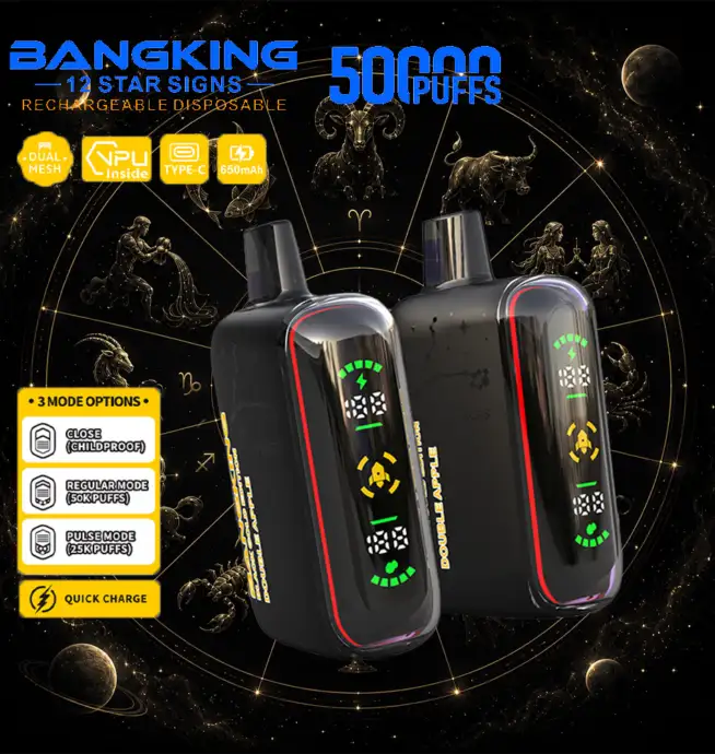 vape mods with led display Bang King 12 Star Signs 50K 50000 Puffs Dual Mesh Disposable BRAND:FIZZY Pebbles Cheesecake By Vaper just reds