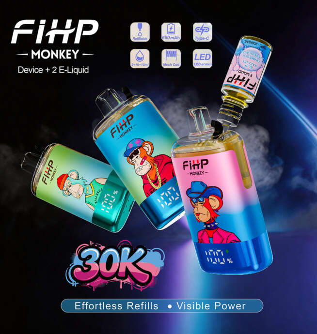 monkey design disposable vape FIHP 30000 30K Puffs LED Display Screen Refillable Oil EU Warehouse Options:Silver (DTL) Precious Plum THCp 0.5g Disposable Vape