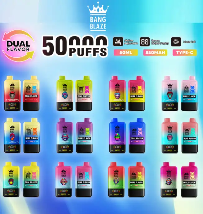 colors 2 disposable vape Bang Blaze 50000 50k Puffs 2% 3% 5% Nicotine Dual Flavor LCD Display Regular Price SMOK NOVO Eco Kit E-liquid flavor:Lemon Steezy Watermelon - 20mg