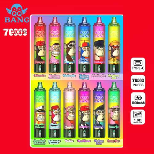 A colorful display of vape pens labeled with flavors like Watermelon, Strawberry Watermelon, and Gummy Bear, against a red background