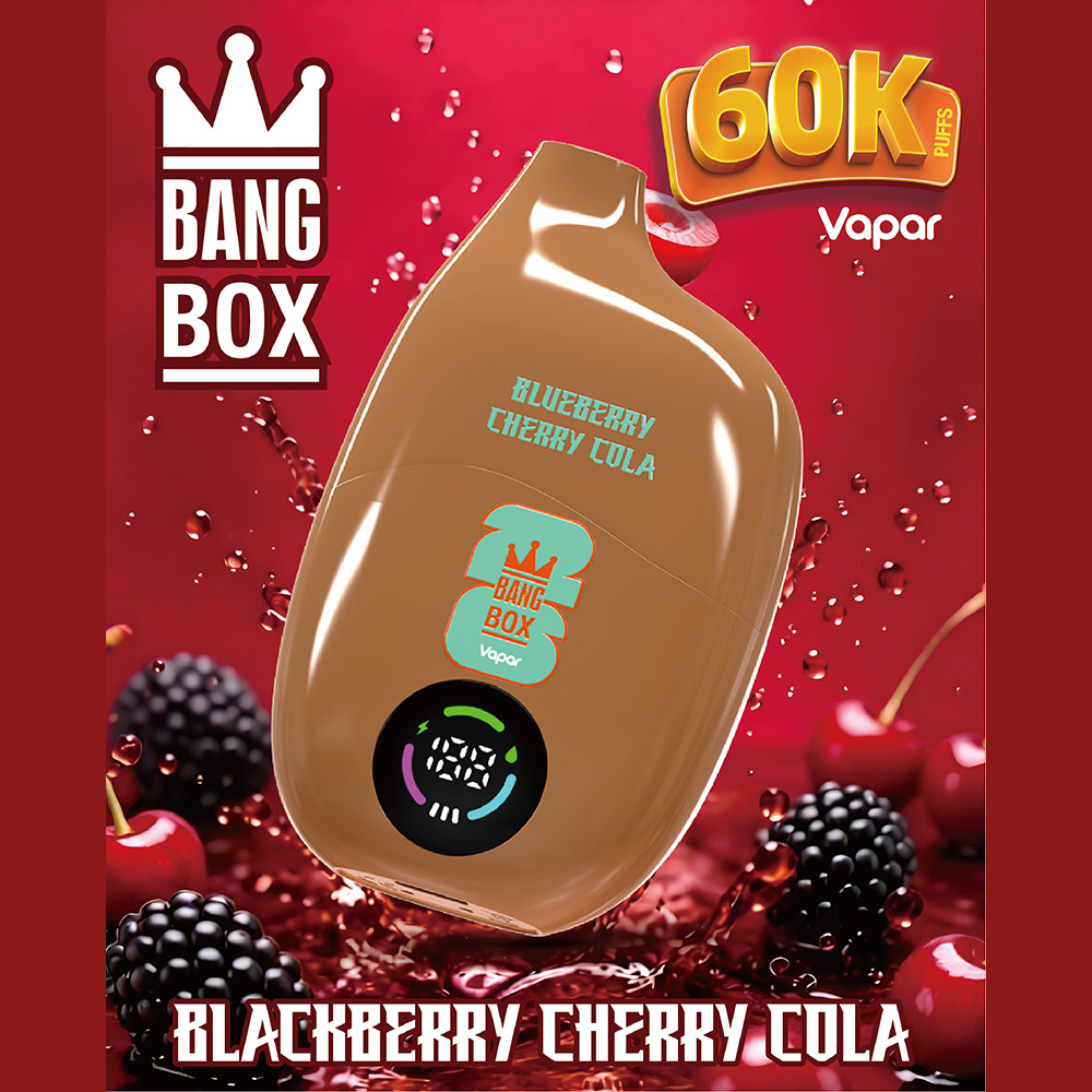 The Bang Box 60000 60K Puffs Original Rechargeable LED Display Disposable Vape features 40mL e-liquid capacity, Mesh Coil Technology, a 550mAh rechargeable battery, Smart LED Display and Type-C fast charging, delivering long-lasting performance, rich flavor, smooth airflow, and convenient rechargeable use in a high-capacity 60K Puffs vape.