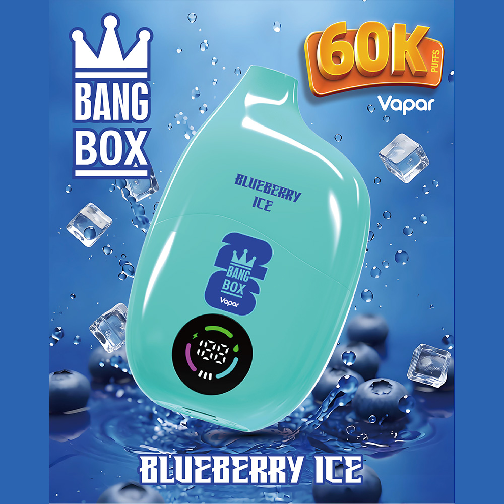 The Bang Box 60000 60K Puffs Original Rechargeable LED Display Disposable Vape features 40mL e-liquid capacity, Mesh Coil Technology, a 550mAh rechargeable battery, Smart LED Display and Type-C fast charging, delivering long-lasting performance, rich flavor, smooth airflow, and convenient rechargeable use in a high-capacity 60K Puffs vape.
