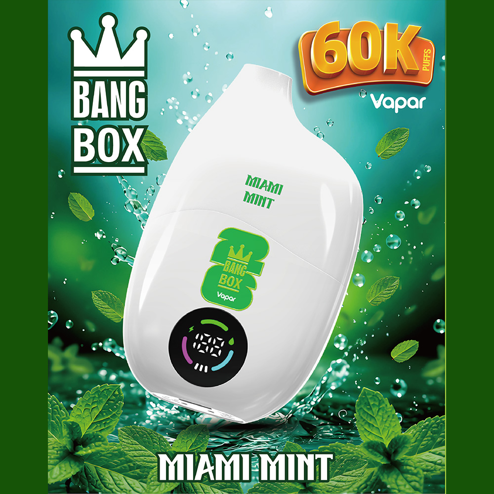 The Bang Box 60000 60K Puffs Original Rechargeable LED Display Disposable Vape features 40mL e-liquid capacity, Mesh Coil Technology, a 550mAh rechargeable battery, Smart LED Display and Type-C fast charging, delivering long-lasting performance, rich flavor, smooth airflow, and convenient rechargeable use in a high-capacity 60K Puffs vape.