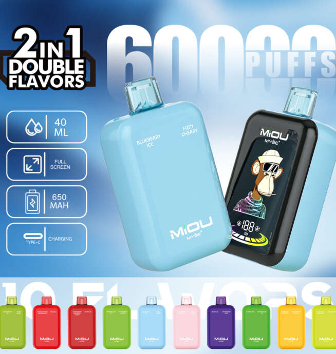 how long to charge disposable vape 6000 puffs MYDE MIOU 60k 60000 2 In 1 Double Flavors Full Screen si fumas vape sale FOGER 30K All Flavors Flavor:Mint ice