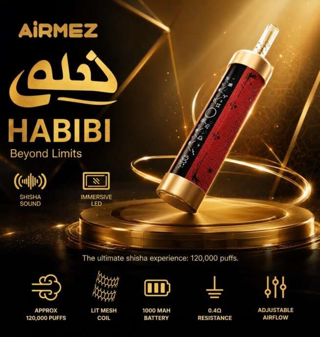 habibi disposable vape Airmez 120K 120000 Puffs LED Display Original Rechargeable Leather Pen Colour:Ice-Green Flavor:Orange Vuse Alto All In